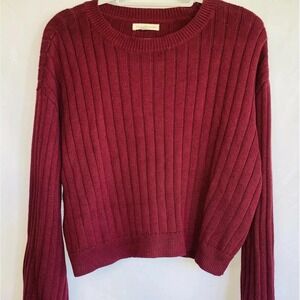L.A. Hearts Sweater Womens Large Burgundy Ribbed Knit Crewneck Cotton Pullover